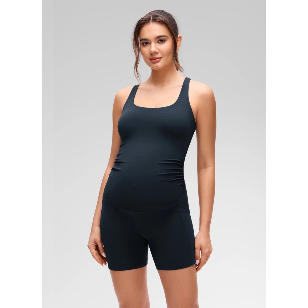 CRZ YOGA Maternity Romper True Navy Athletic Bodysuit with Pockets Size M 8/10